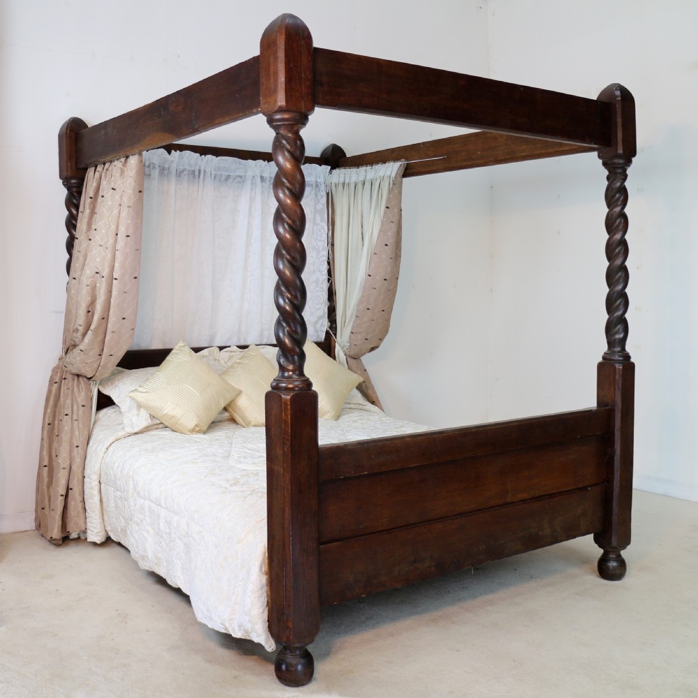 Victorian Arts & Crafts Oak Four Poster King Size Bed View XV