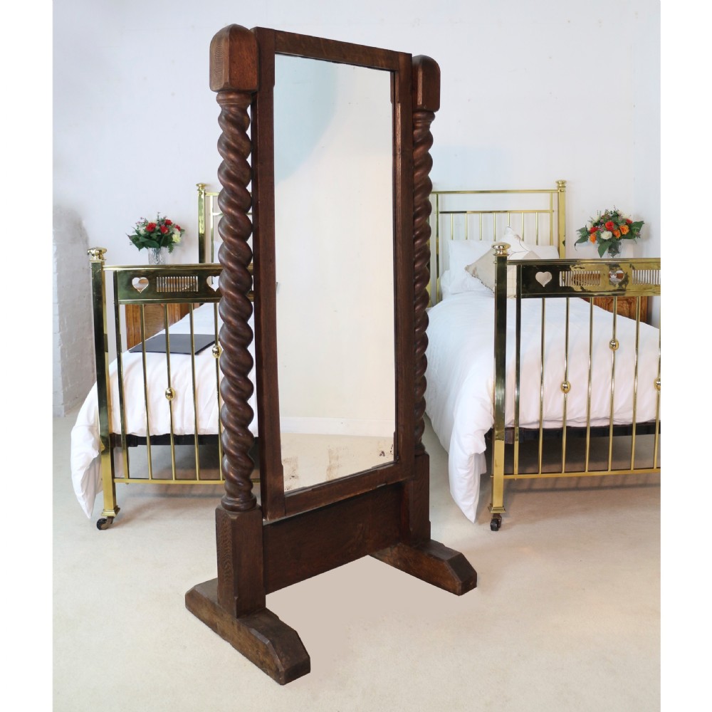 Victorian Oak Barley Twist Cheval Mirror
