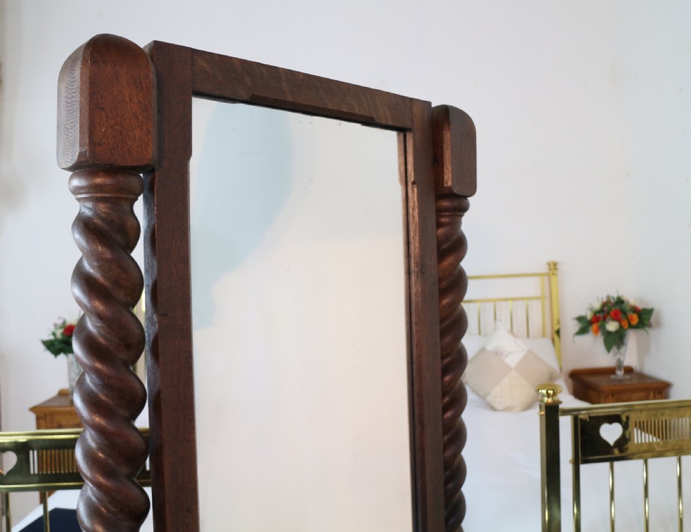 Victorian Oak Barley Twist Cheval Mirror View IV