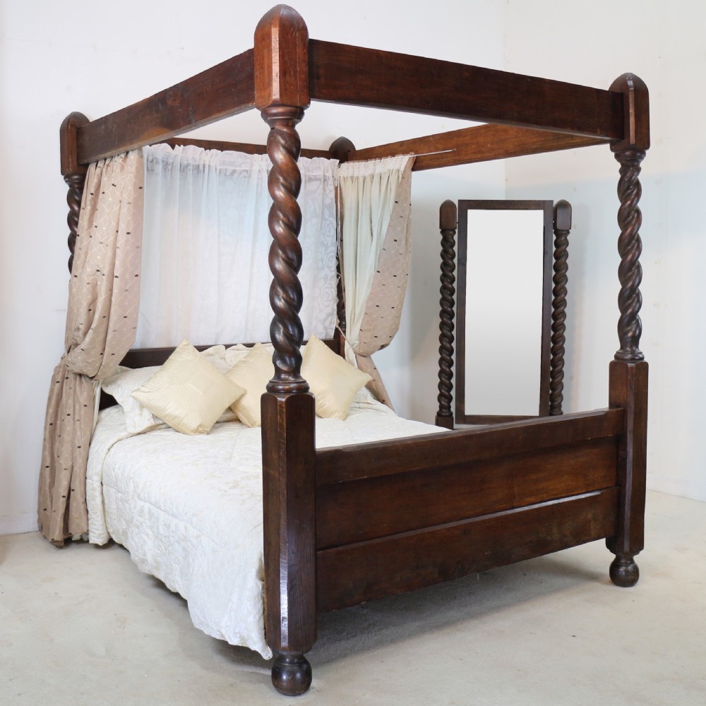 Victorian Oak Barley Twist Cheval Mirror View V
