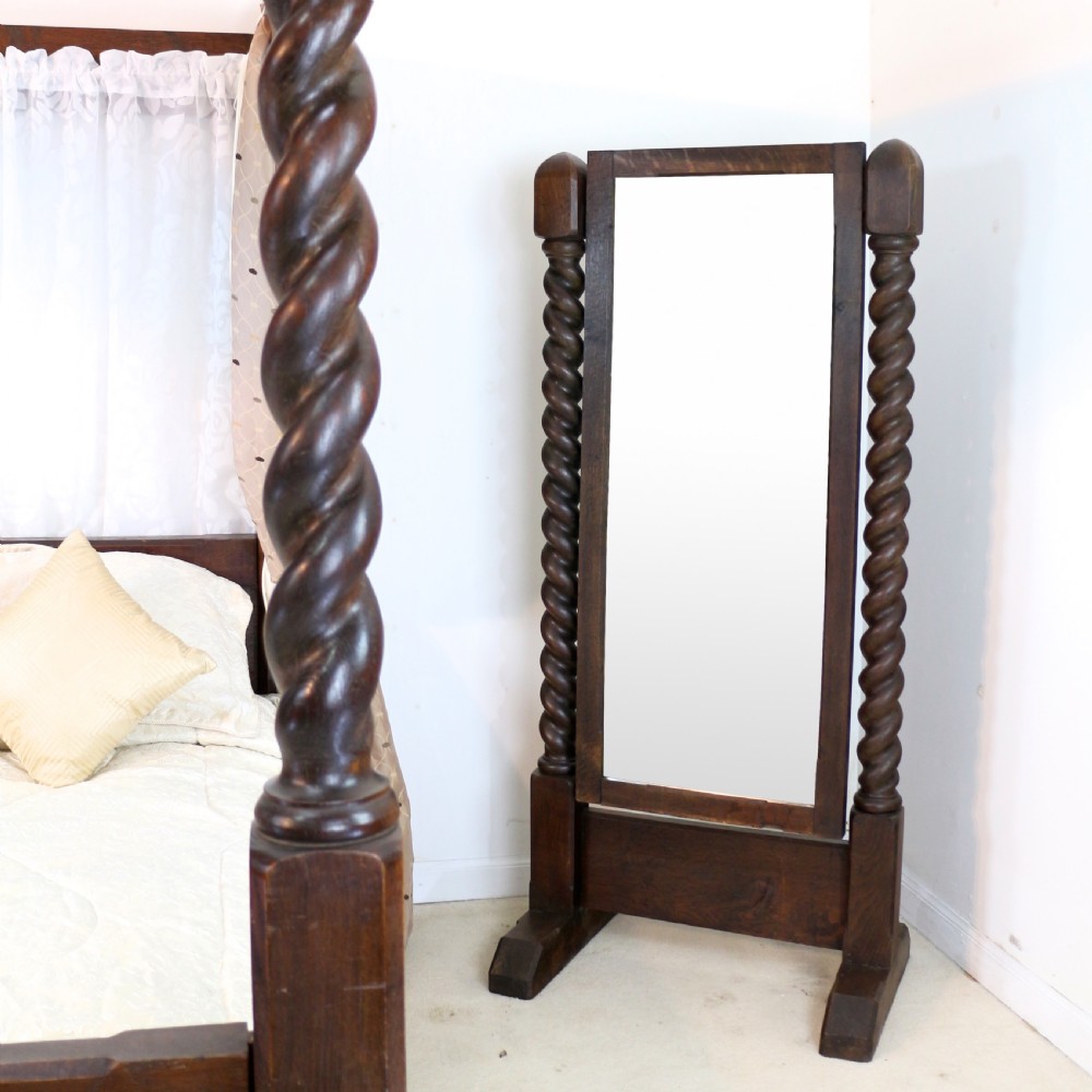 Victorian Oak Barley Twist Cheval Mirror View VI