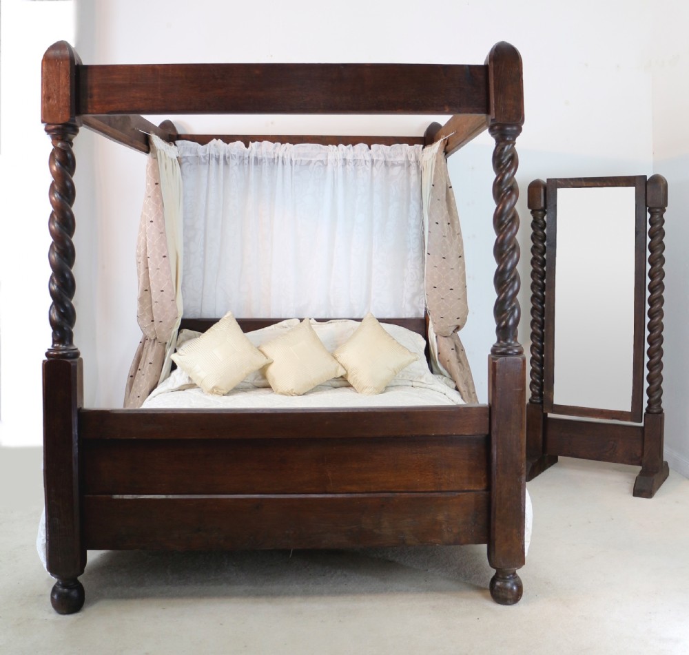 Victorian Oak Barley Twist Cheval Mirror View VII