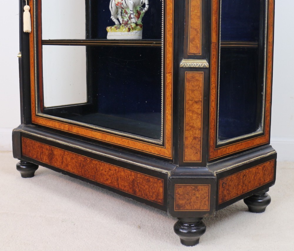 Pair of Victorian Gilt Metal Mounted, Ebonised and Amboyna Inlaid Pier Display Cabinets View XIX