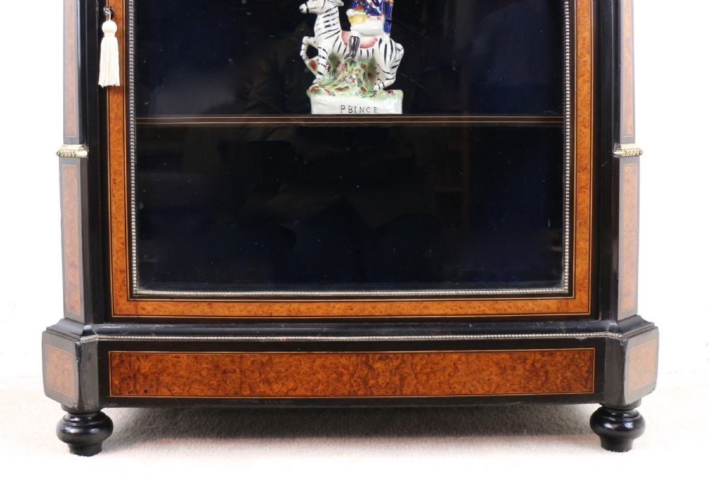 Pair of Victorian Gilt Metal Mounted, Ebonised and Amboyna Inlaid Pier Display Cabinets View XX