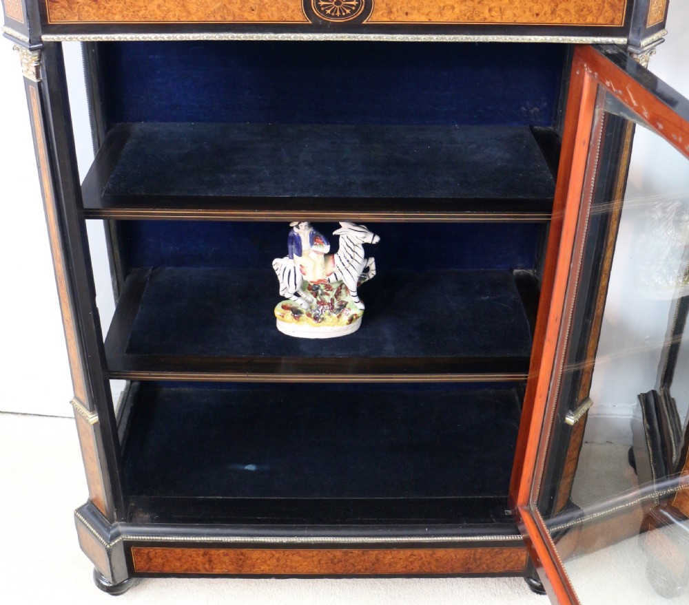 Pair of Victorian Gilt Metal Mounted, Ebonised and Amboyna Inlaid Pier Display Cabinets View XXIII