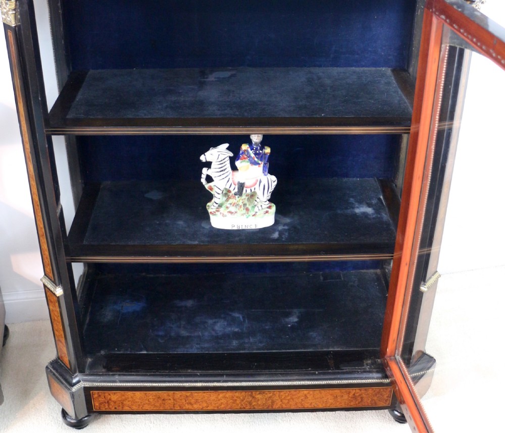 Pair of Victorian Gilt Metal Mounted, Ebonised and Amboyna Inlaid Pier Display Cabinets View XXIV