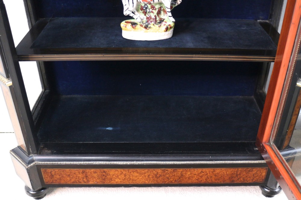 Pair of Victorian Gilt Metal Mounted, Ebonised and Amboyna Inlaid Pier Display Cabinets View XXV