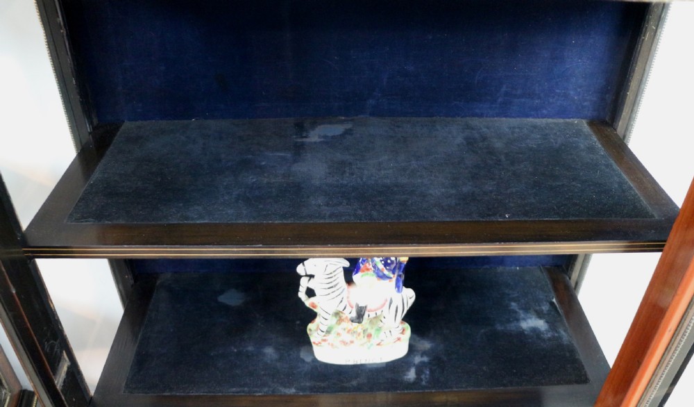 Pair of Victorian Gilt Metal Mounted, Ebonised and Amboyna Inlaid Pier Display Cabinets View XXVI