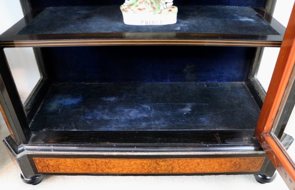 Pair of Victorian Gilt Metal Mounted, Ebonised and Amboyna Inlaid Pier Display Cabinets View XXVII