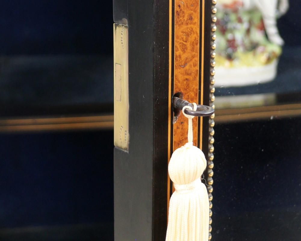 Pair of Victorian Gilt Metal Mounted, Ebonised and Amboyna Inlaid Pier Display Cabinets View XXVIII