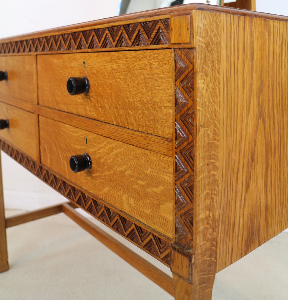 Arts & Crafts Cotswold School Oak Chest & Dressing Table Attributed to Bath Cabinet Makers View XVI