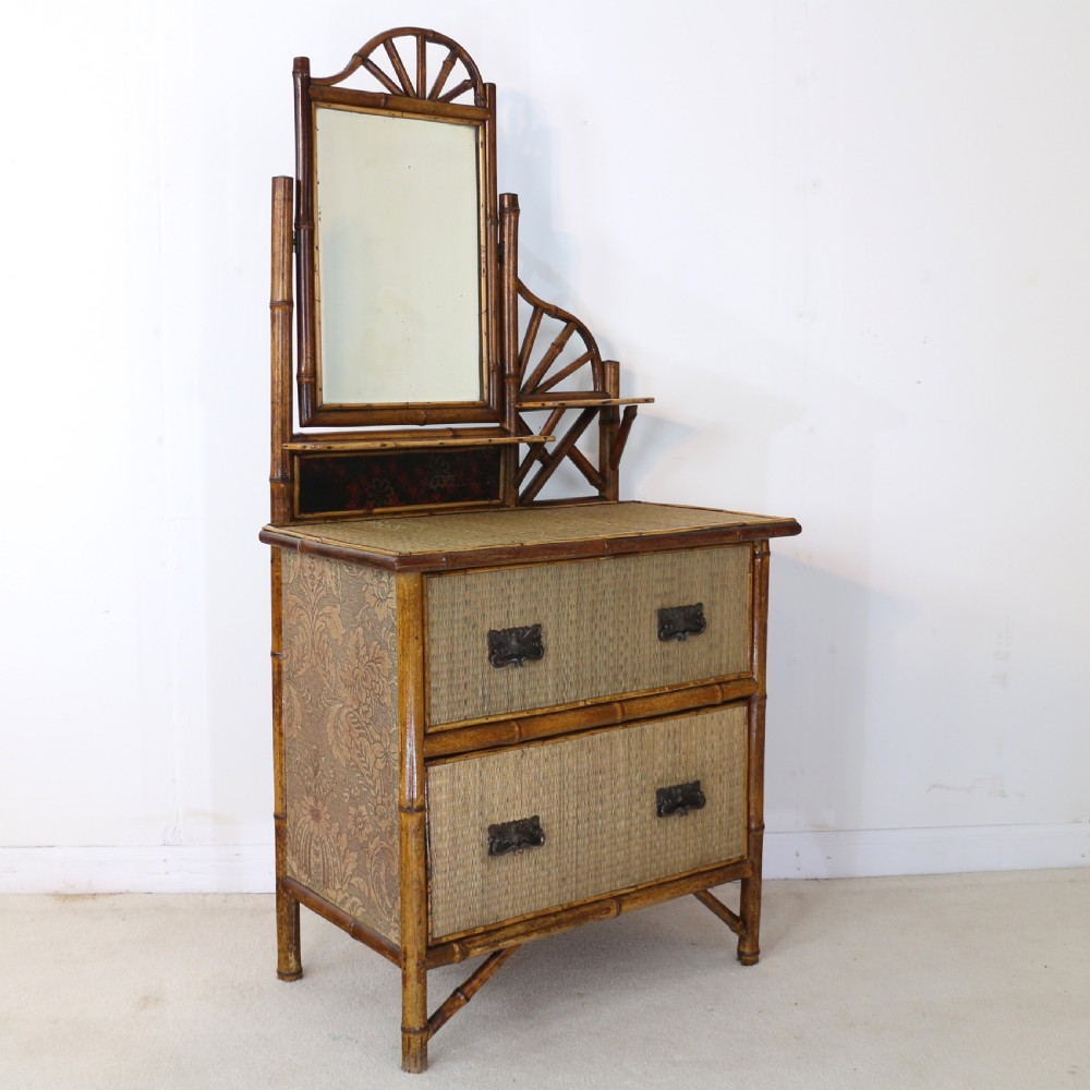 Victorian 'Japanese Style' Bamboo & Rattan Bedroom Suite with Wardrobe, Dressing Table & Washstand View XI