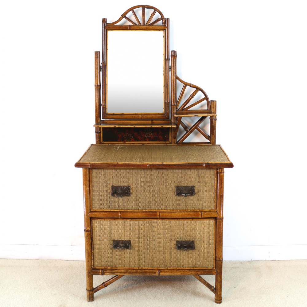 Victorian 'Japanese Style' Bamboo & Rattan Bedroom Suite with Wardrobe, Dressing Table & Washstand View XII