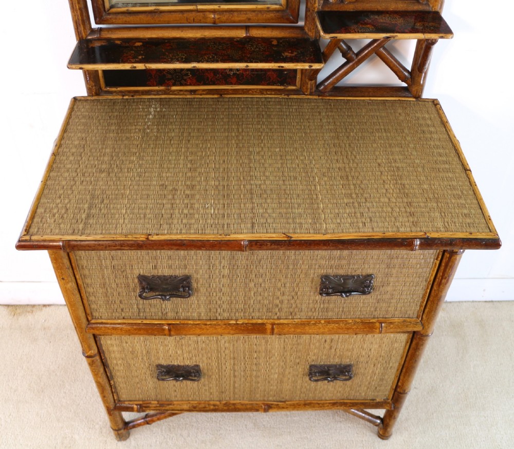 Victorian 'Japanese Style' Bamboo & Rattan Bedroom Suite with Wardrobe, Dressing Table & Washstand View XV