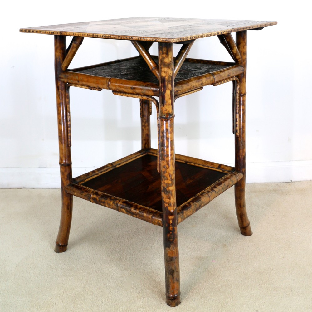 Victorian Japanese Parquetry & Tortoiseshell Bamboo Table View II