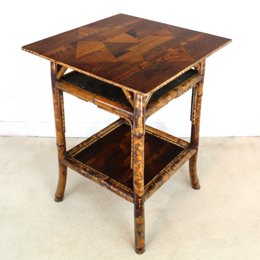 Victorian Japanese Parquetry & Tortoiseshell Bamboo Table View XI