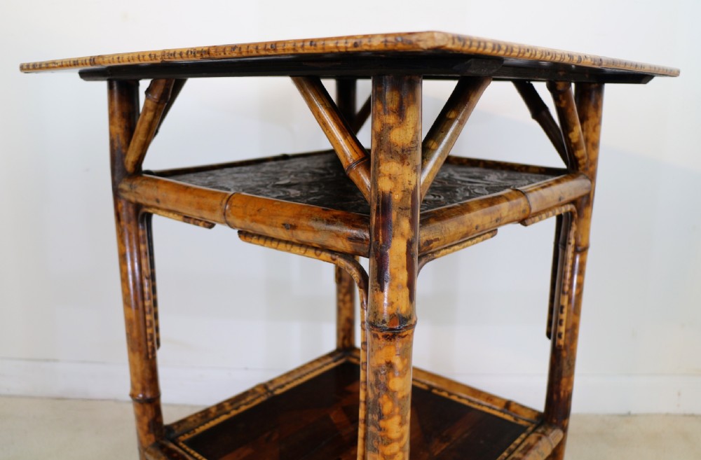 Victorian Japanese Parquetry & Tortoiseshell Bamboo Table View XII