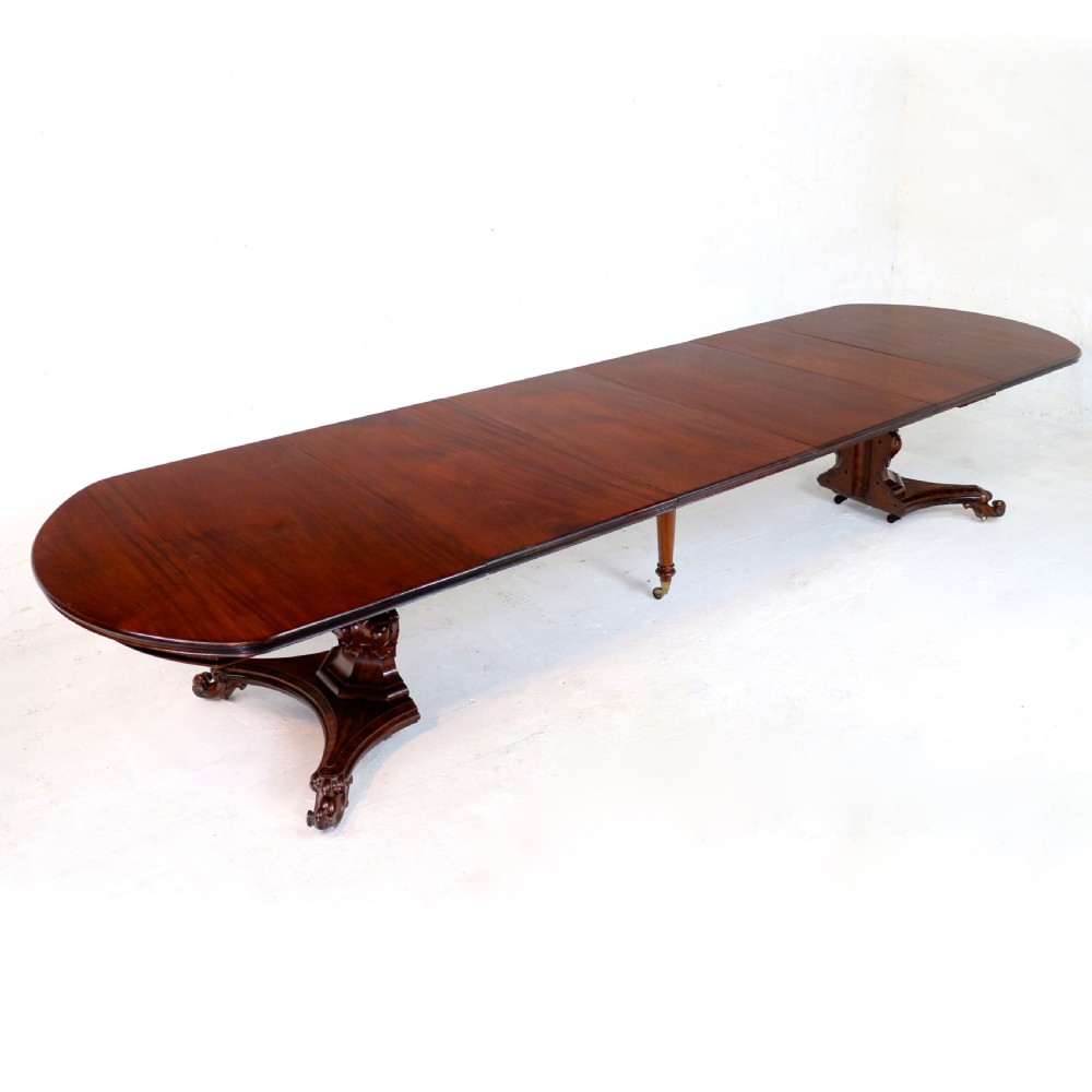 William IV Mahogany Extending Pedestal Dining Table & 4 Leaves, seats 14-16