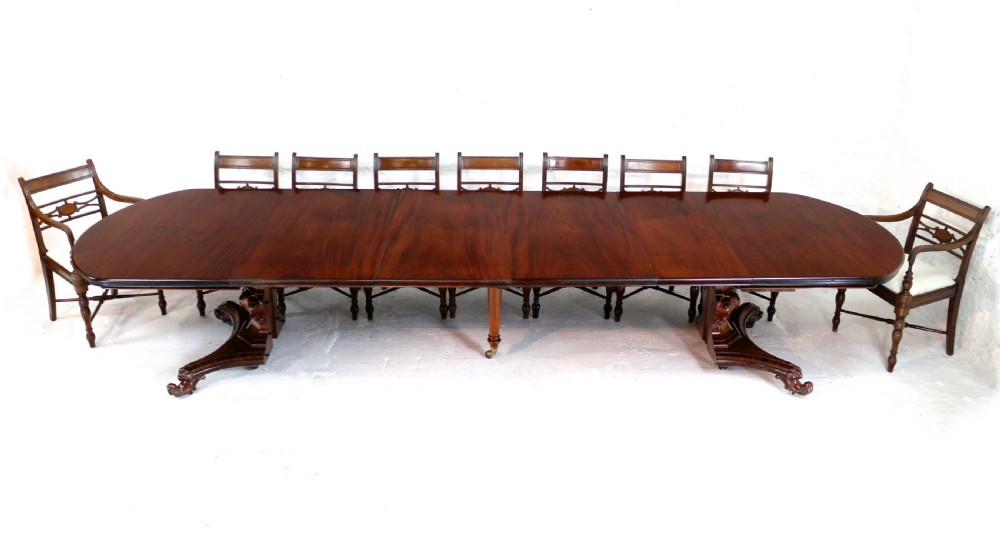 William IV Mahogany Extending Pedestal Dining Table & 4 Leaves, seats 14-16 View II