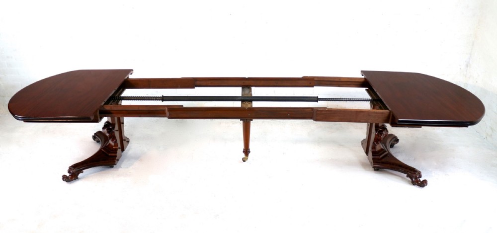 William IV Mahogany Extending Pedestal Dining Table & 4 Leaves, seats 14-16 View X