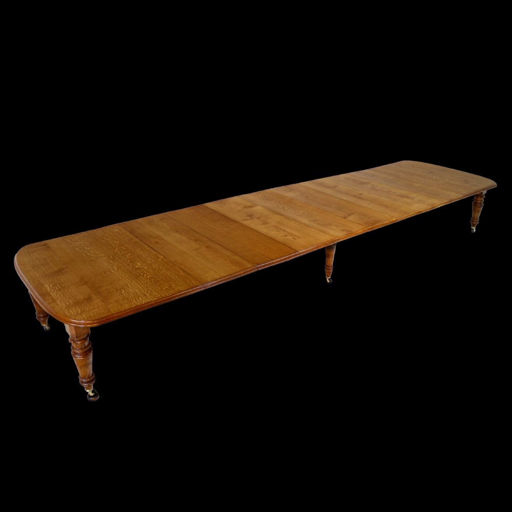 Victorian Oak Extending Dining Table & 8 Leaves, 18ft, seats 20