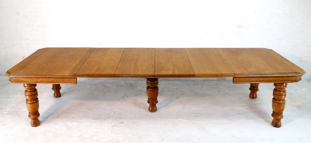 Victorian Oak Extending Dining Table & 4 Leaves, 12ft/seats 14 View II