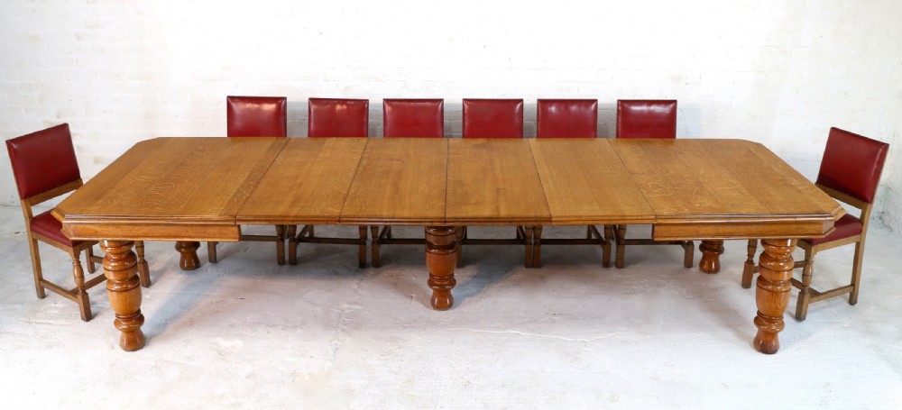 Victorian Oak Extending Dining Table & 4 Leaves, 12ft/seats 14 View III
