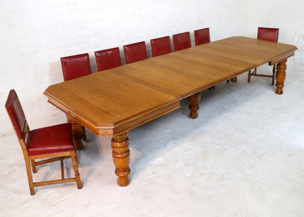 Victorian Oak Extending Dining Table & 4 Leaves, 12ft/seats 14 View IV