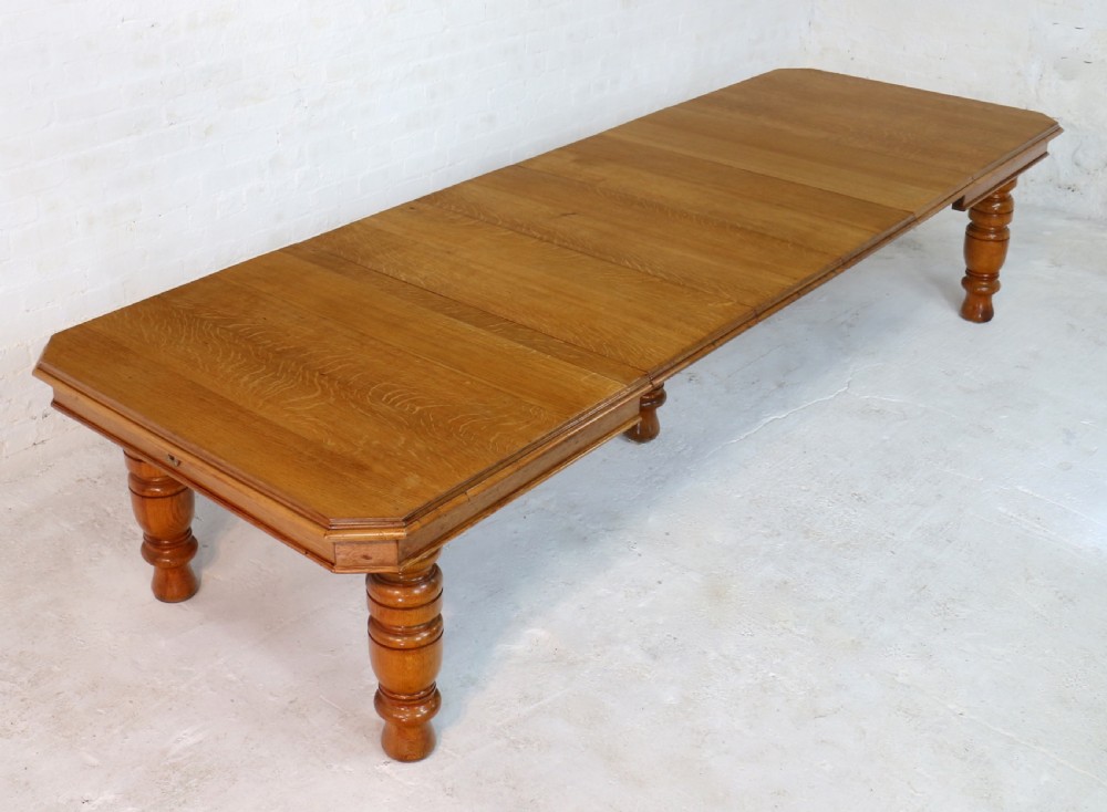 Victorian Oak Extending Dining Table & 4 Leaves, 12ft/seats 14 View VI