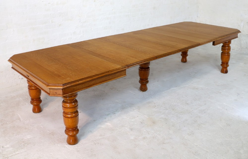 Victorian Oak Extending Dining Table & 4 Leaves, 12ft/seats 14 View VII