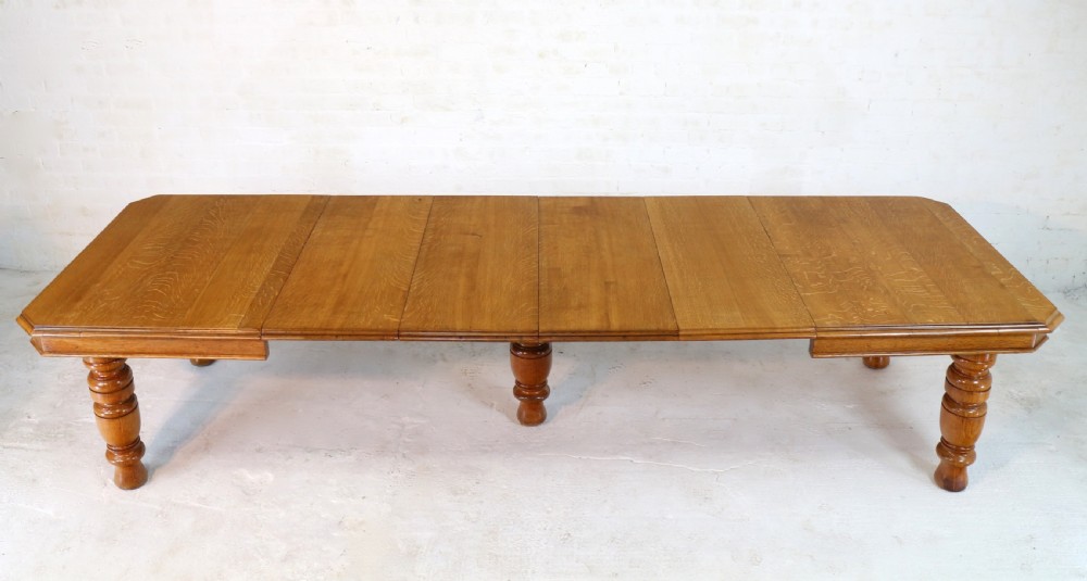 Victorian Oak Extending Dining Table & 4 Leaves, 12ft/seats 14 View IX