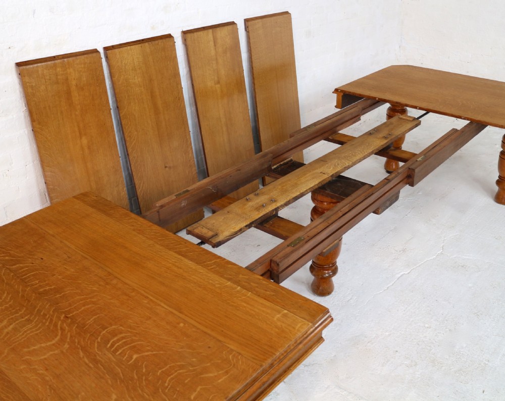 Victorian Oak Extending Dining Table & 4 Leaves, 12ft/seats 14 View XVIII