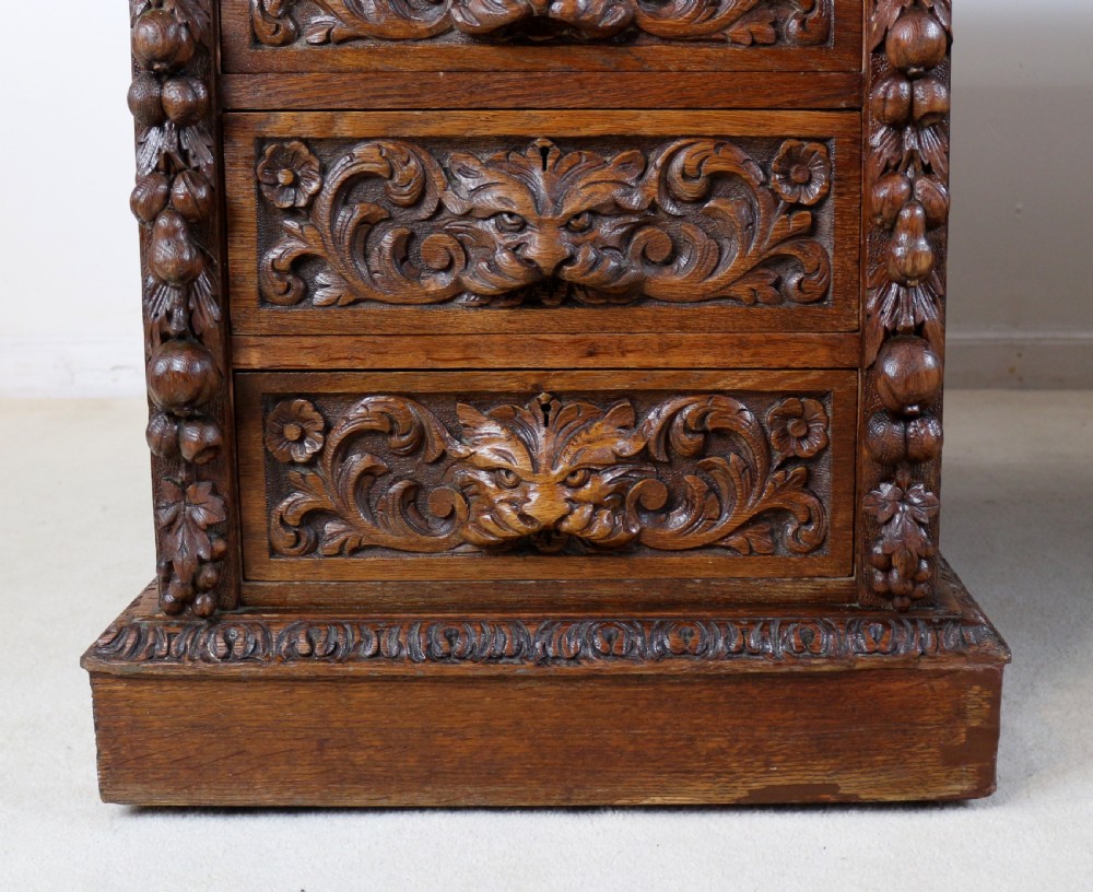 English Victorian Carved Oak Partners Desk attributed to Edwards & Roberts View VI