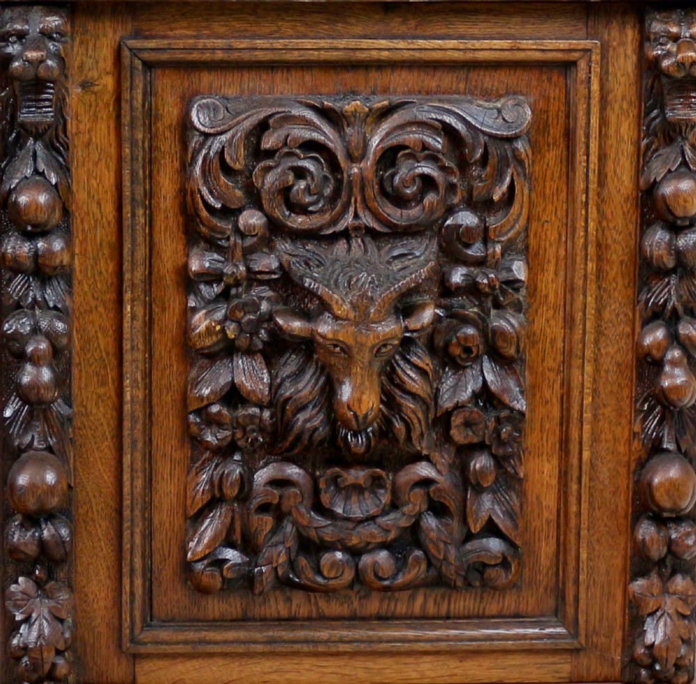 English Victorian Carved Oak Partners Desk attributed to Edwards & Roberts View XIV
