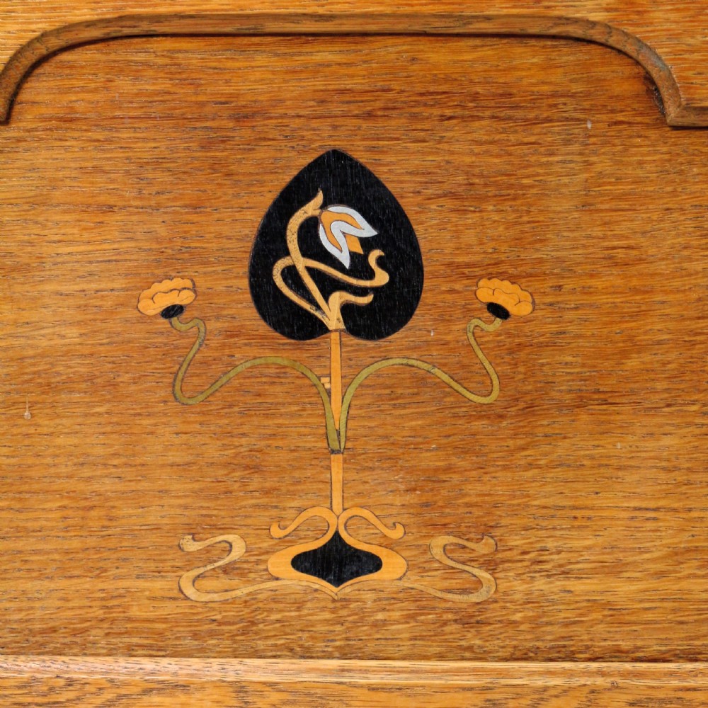 Arts & Crafts Oak Glazed Bookcase with Pewter & Ebonised Inlays View VI