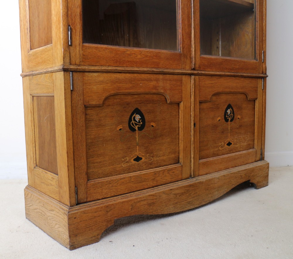 Arts & Crafts Oak Glazed Bookcase with Pewter & Ebonised Inlays View X