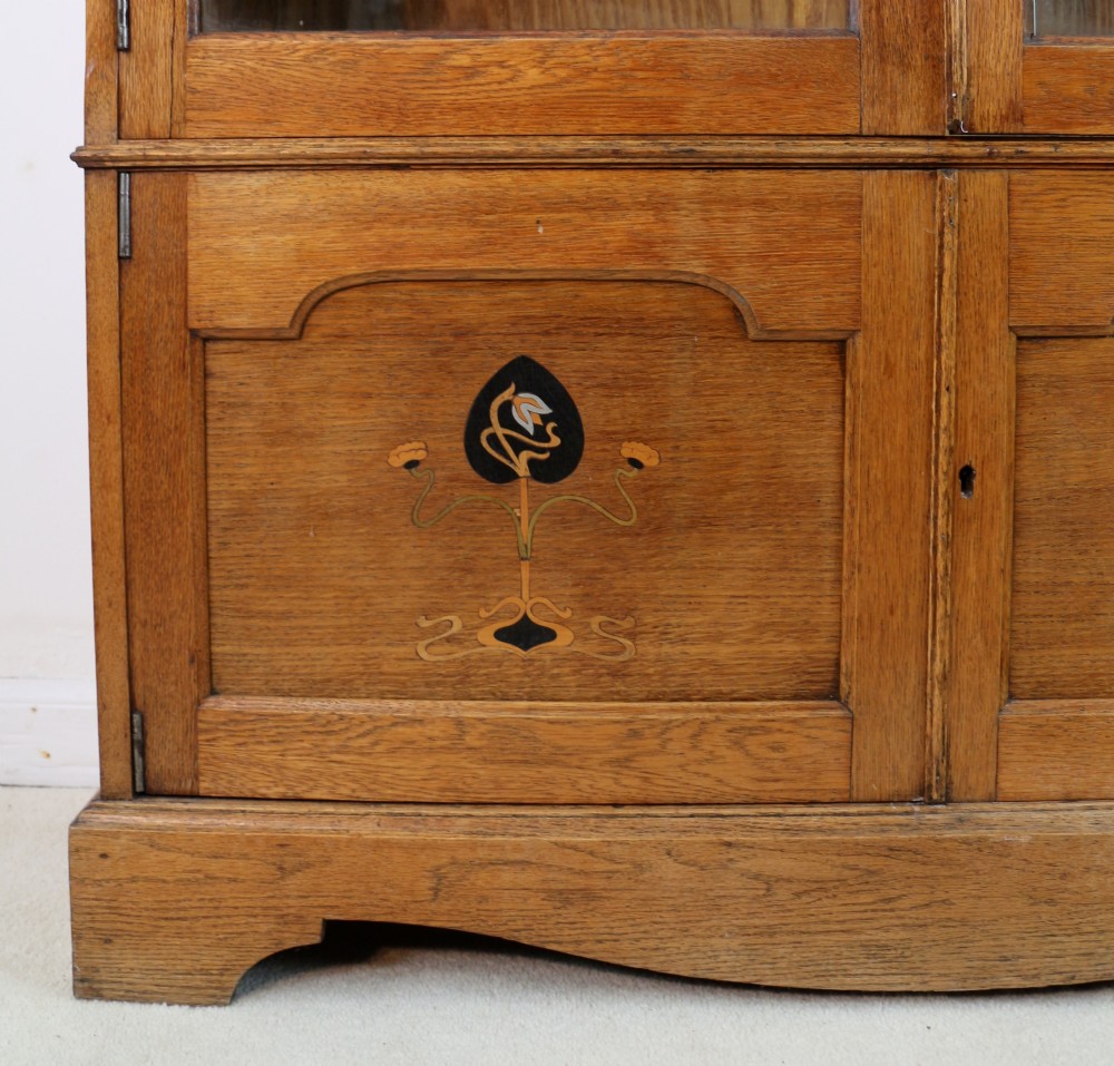 Arts & Crafts Oak Glazed Bookcase with Pewter & Ebonised Inlays View IV
