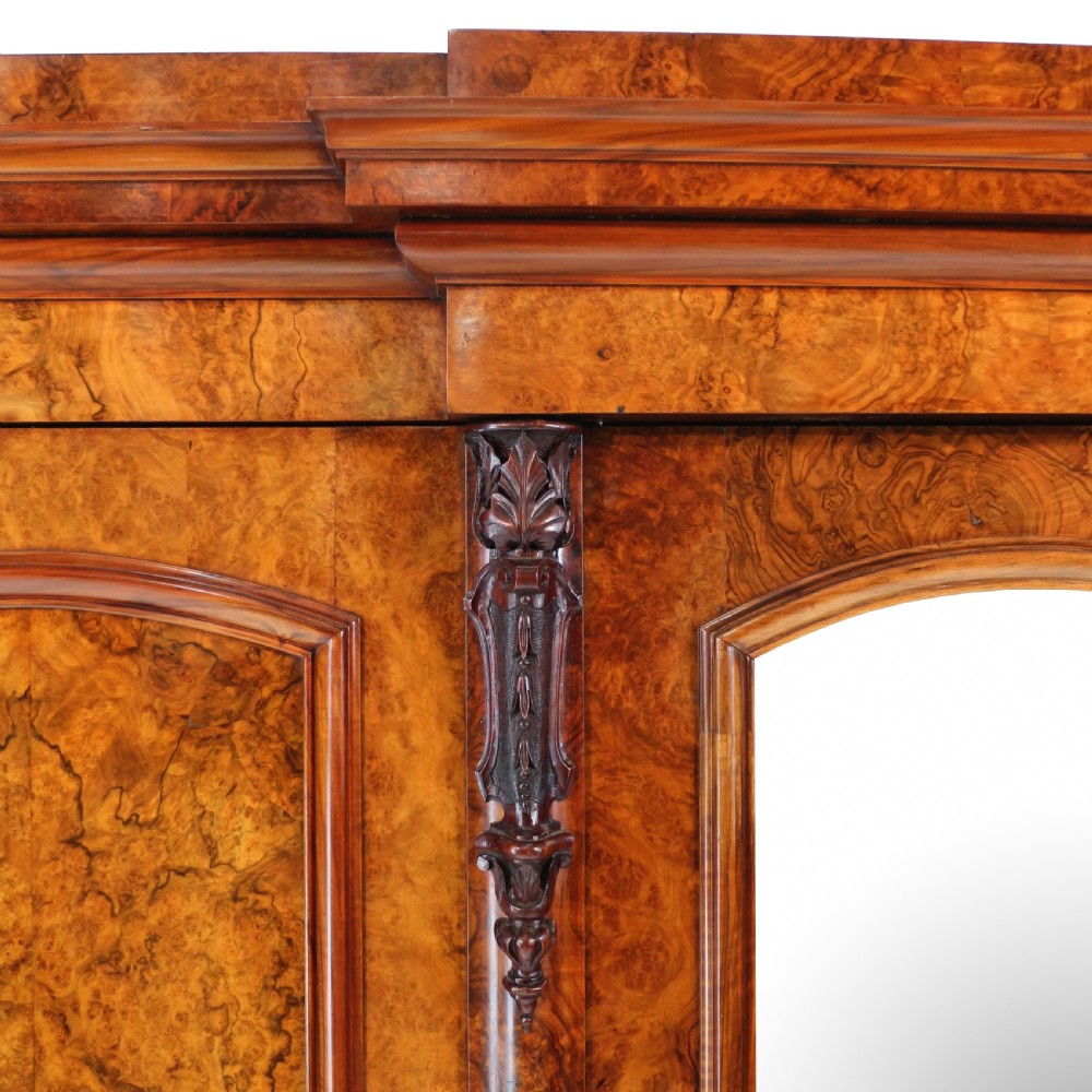 Victorian Burr Walnut Three Door Fitted Breakfront Wardrobe View II