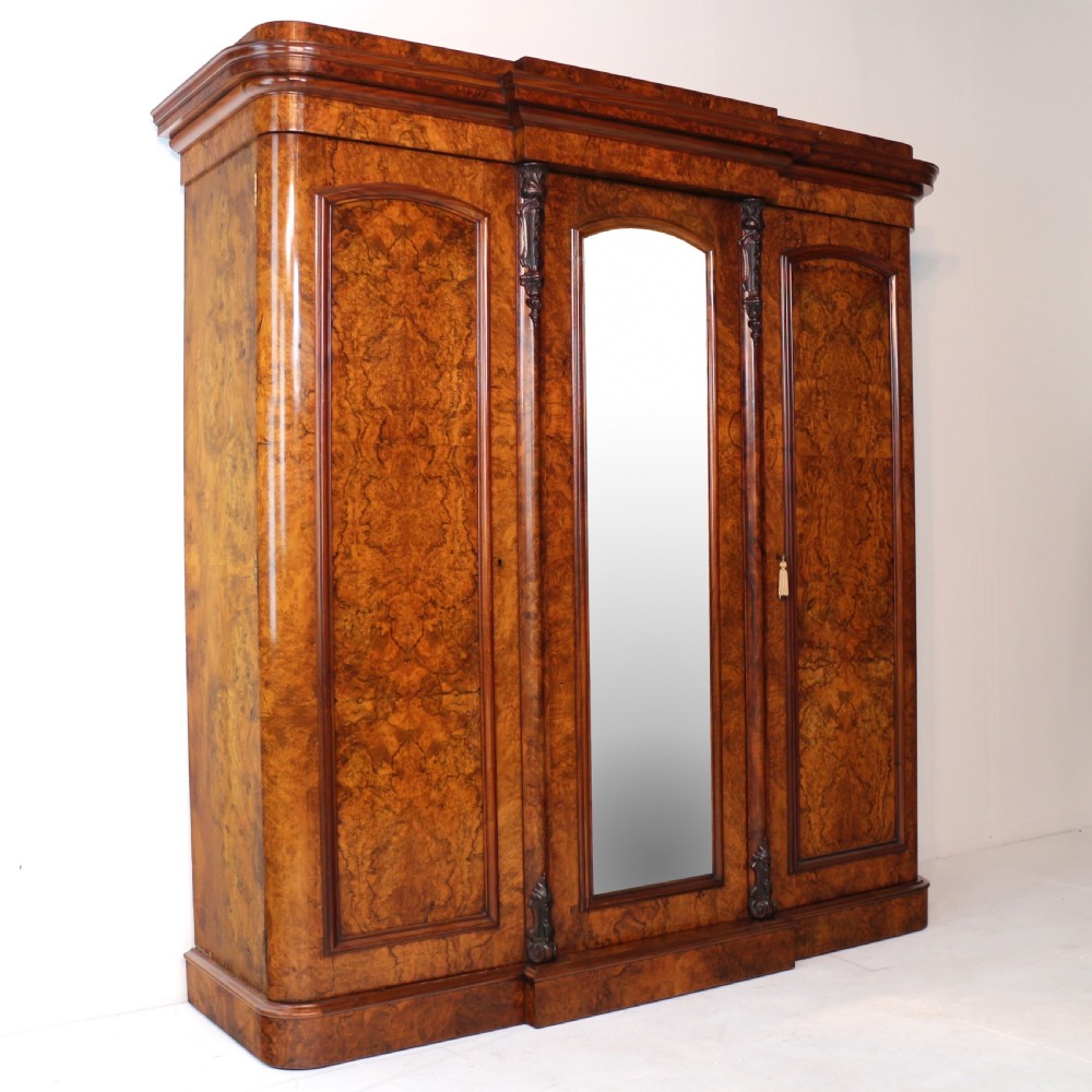 Victorian Burr Walnut Three Door Fitted Breakfront Wardrobe View III
