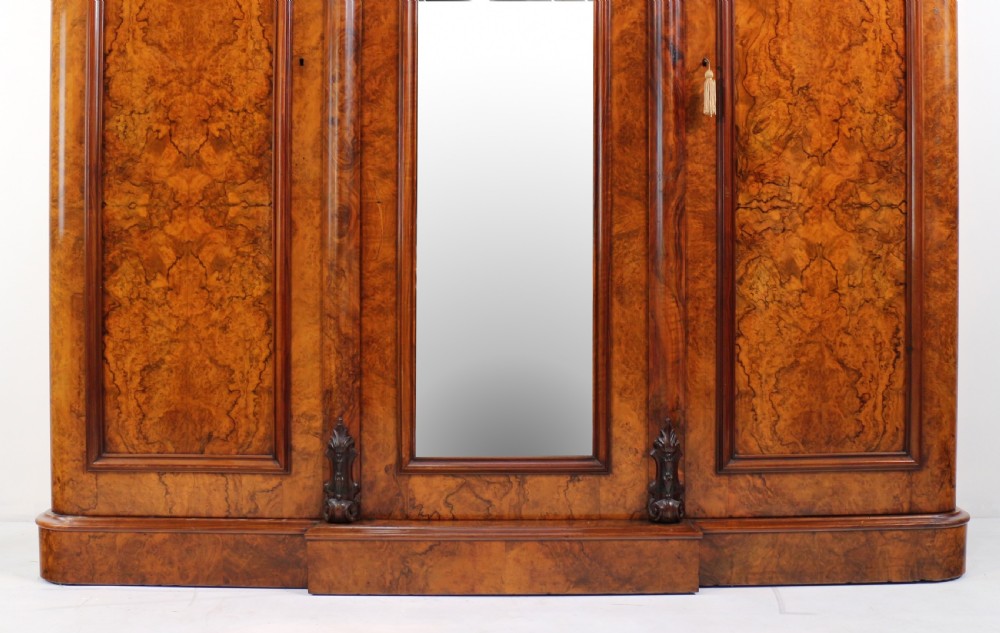 Victorian Burr Walnut Three Door Fitted Breakfront Wardrobe View IV
