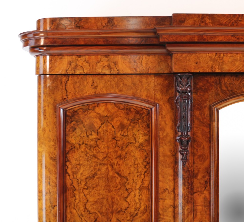 Victorian Burr Walnut Three Door Fitted Breakfront Wardrobe View V