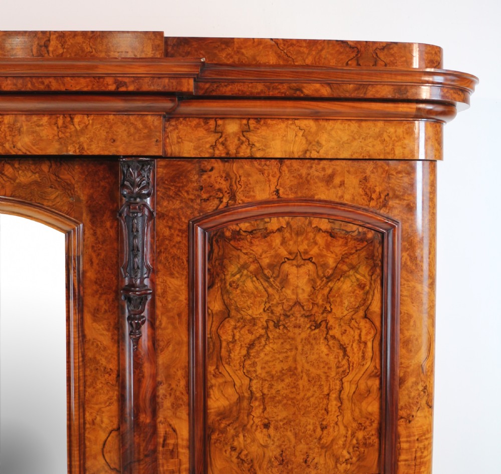 Victorian Burr Walnut Three Door Fitted Breakfront Wardrobe View VII