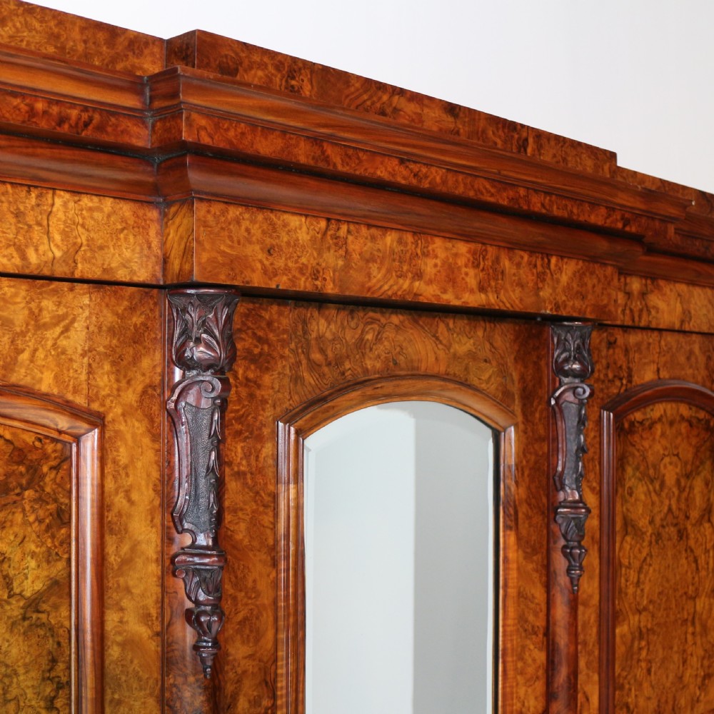 Victorian Burr Walnut Three Door Fitted Breakfront Wardrobe View VIII