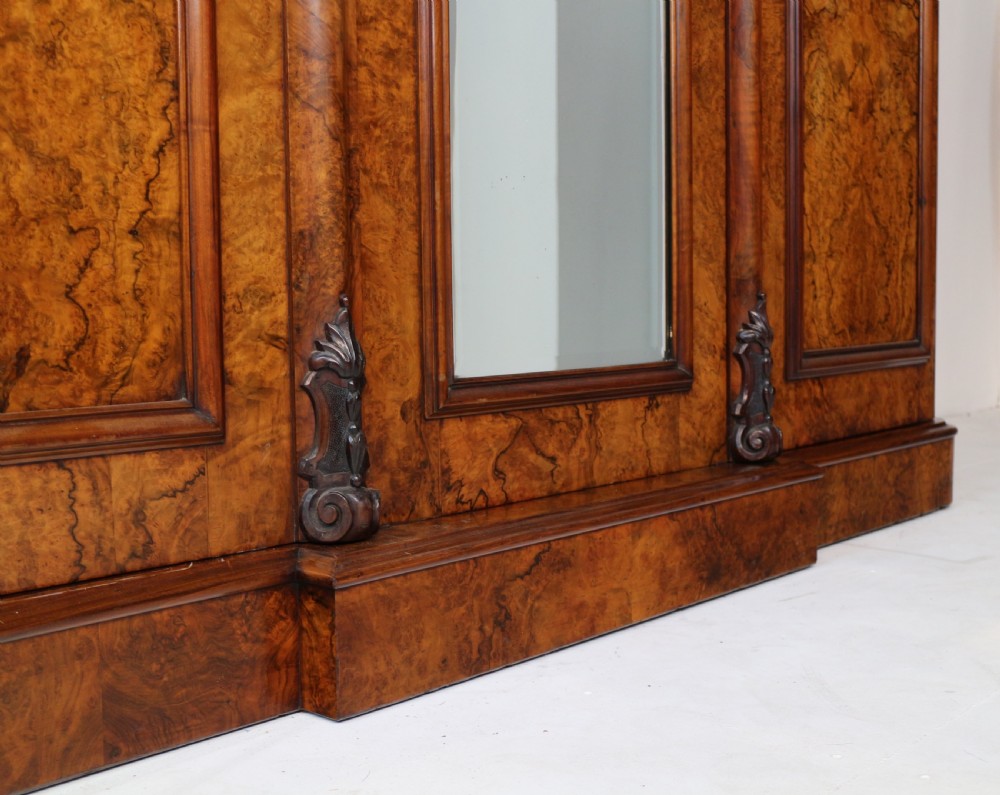 Victorian Burr Walnut Three Door Fitted Breakfront Wardrobe View IX