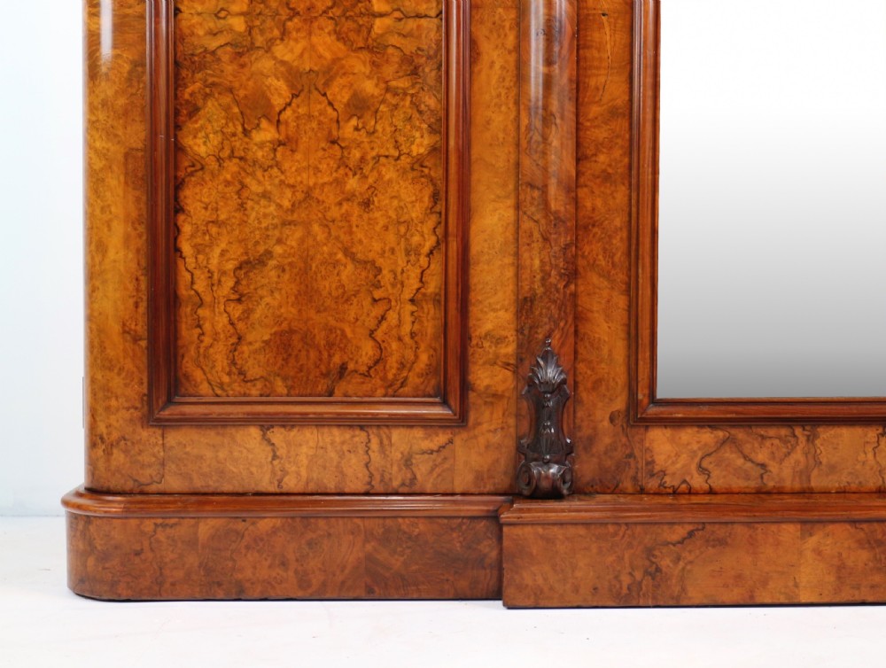 Victorian Burr Walnut Three Door Fitted Breakfront Wardrobe View X