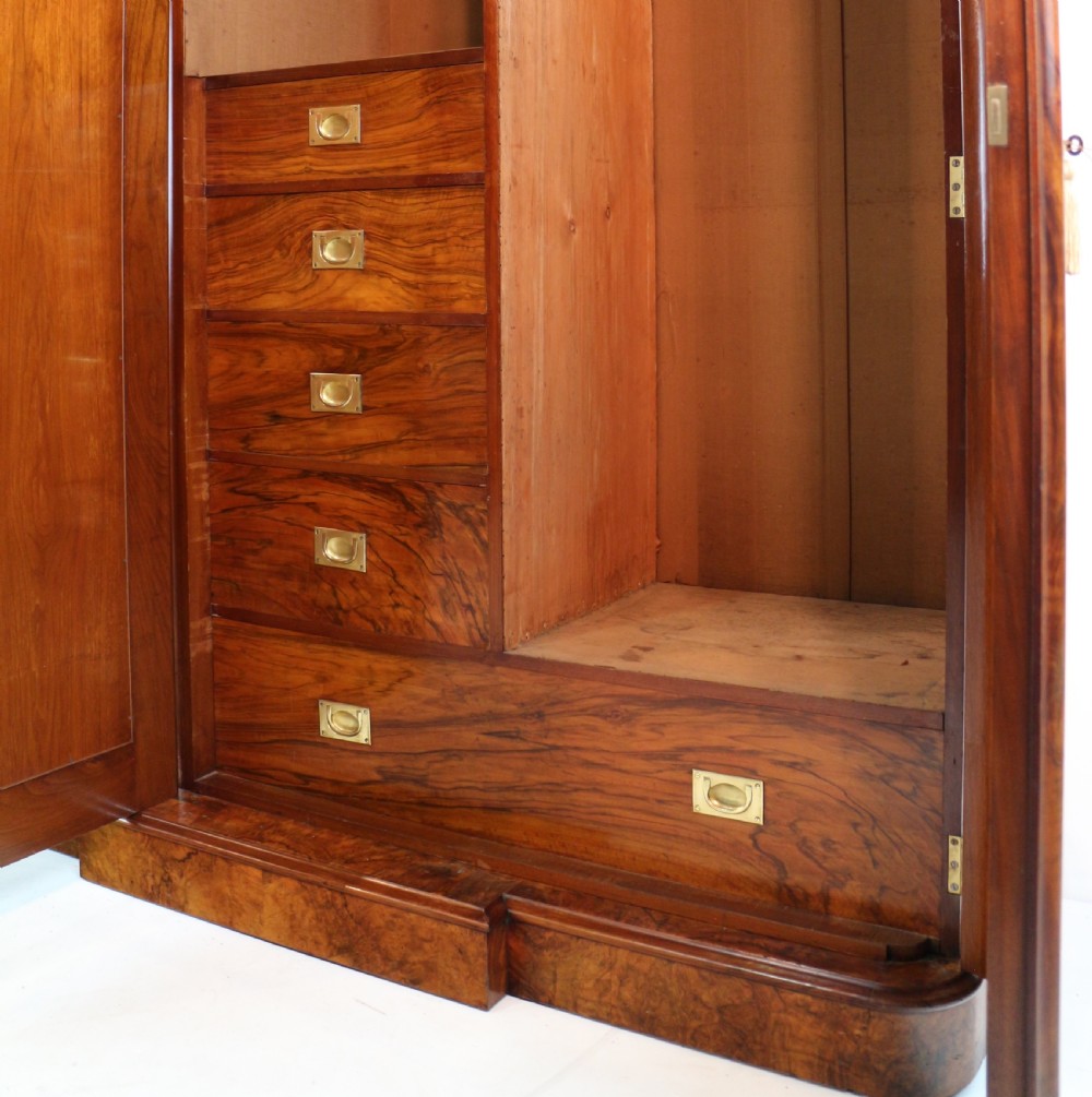 Victorian Burr Walnut Three Door Fitted Breakfront Wardrobe View XIV