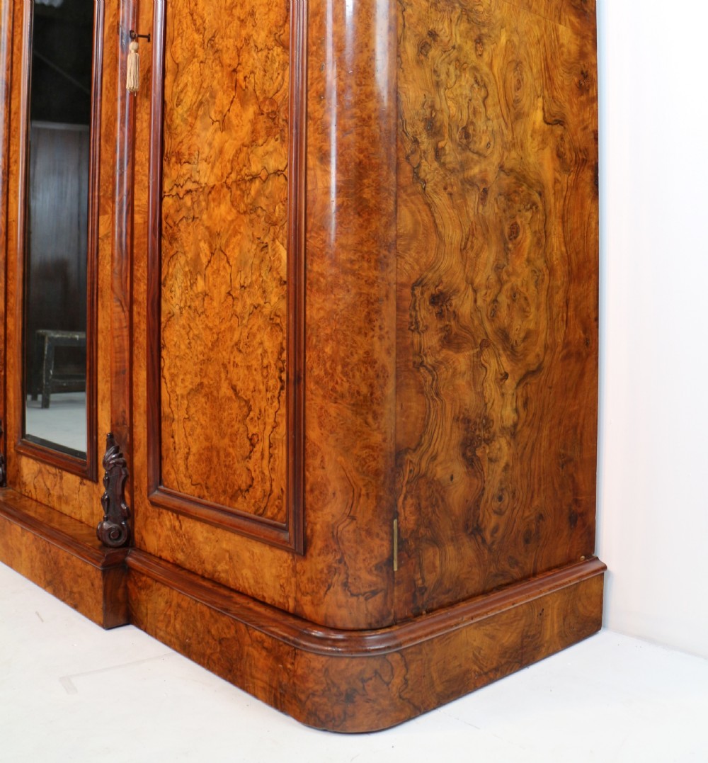 Victorian Burr Walnut Three Door Fitted Breakfront Wardrobe View XX