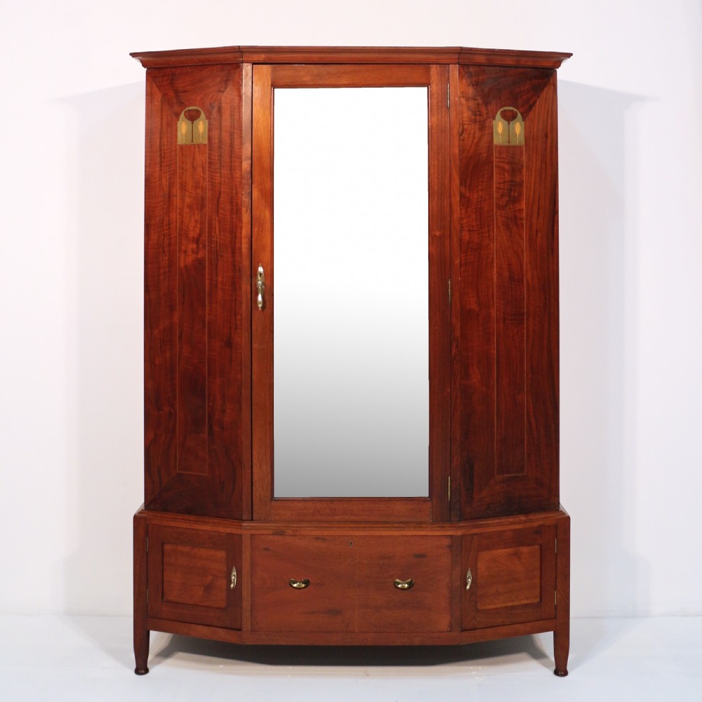 Arts & Crafts Glasgow School Inlaid Walnut Wardrobe Attributed to Wylie & Lochhead