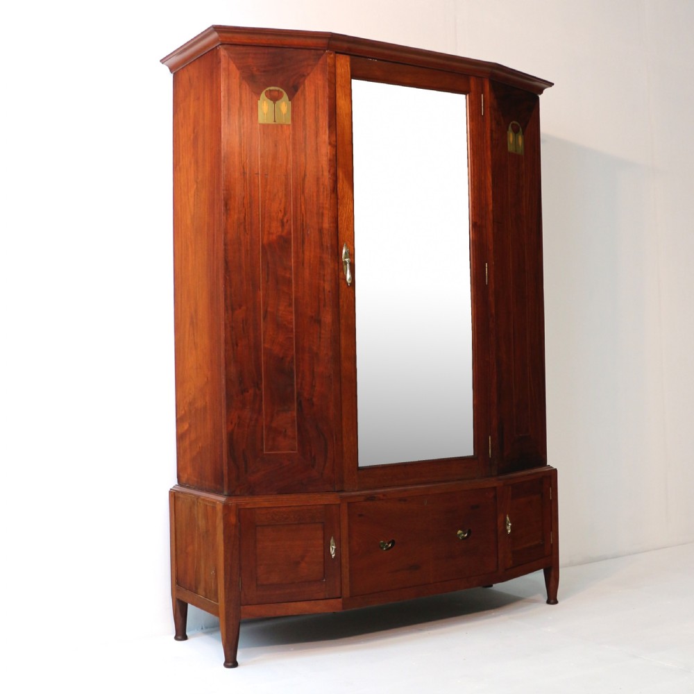 Arts & Crafts Glasgow School Inlaid Walnut Wardrobe Attributed to Wylie & Lochhead View II