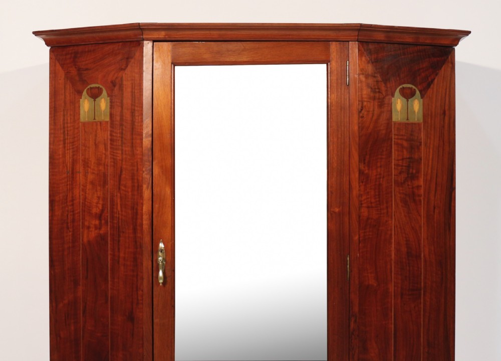 Arts & Crafts Glasgow School Inlaid Walnut Wardrobe Attributed to Wylie & Lochhead View V